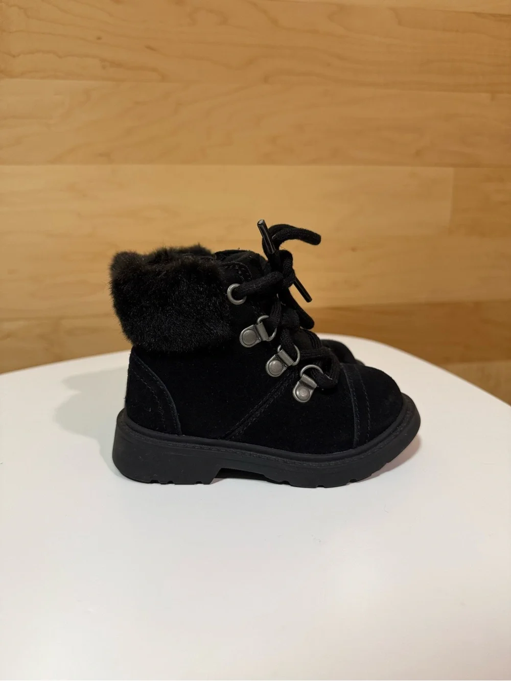 UGG Black Suede Fur-Trim Lace-Up Ankle Boots